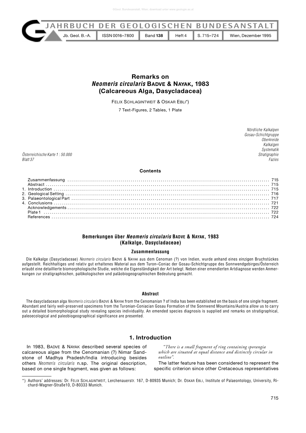 JAHRBUCH DER GEOLOGISCHEN BUNDESANSTALT Jb