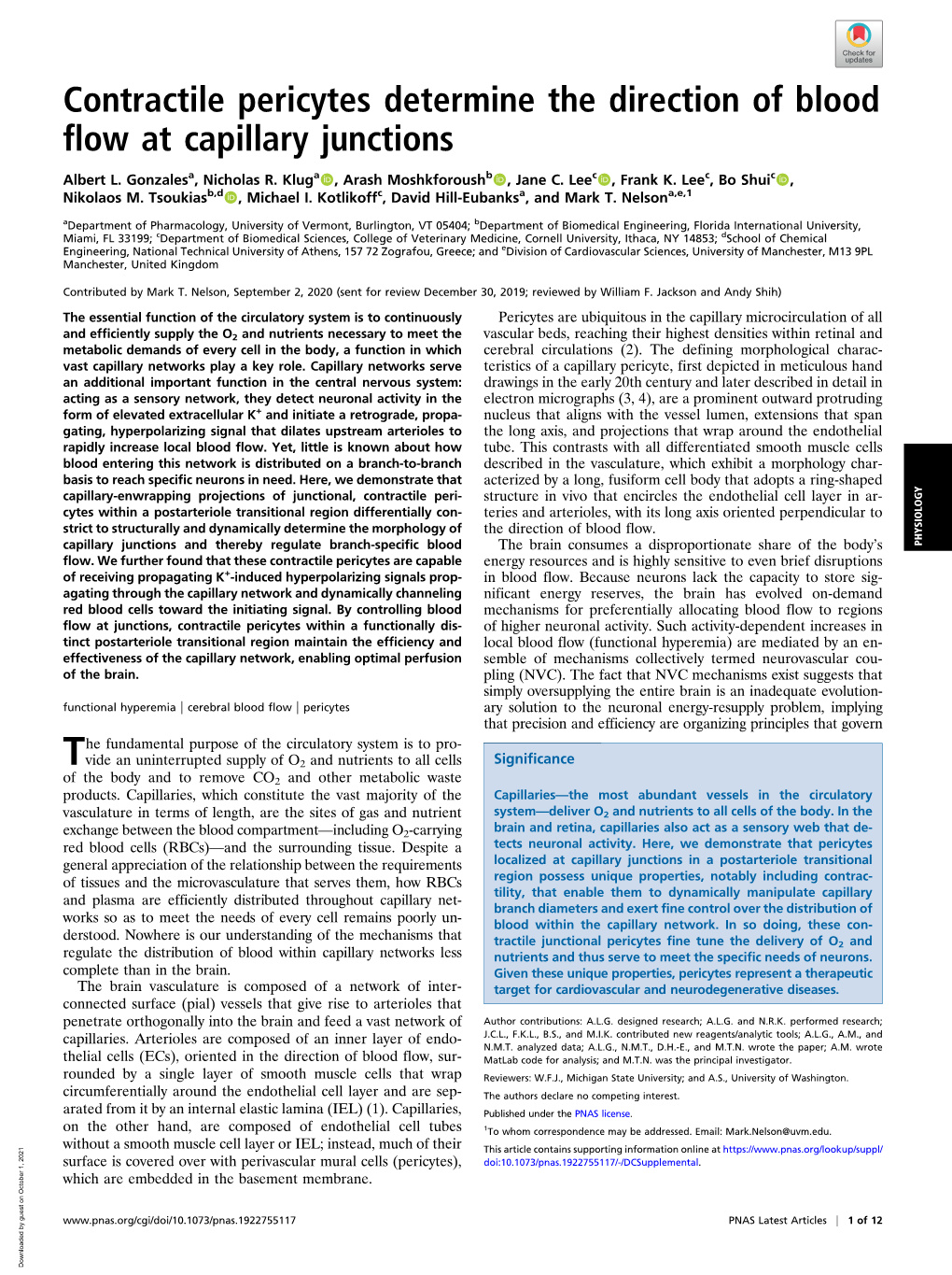 Contractile Pericytes Determine the Direction of Blood Flow at Capillary Junctions