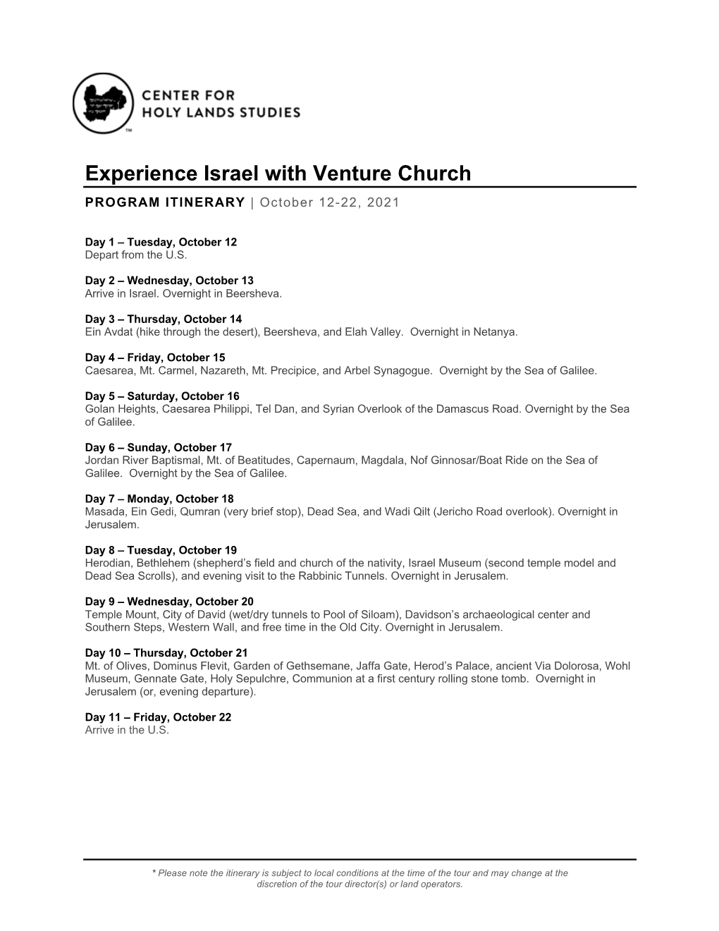 2021 Experience Israel with Venture Church