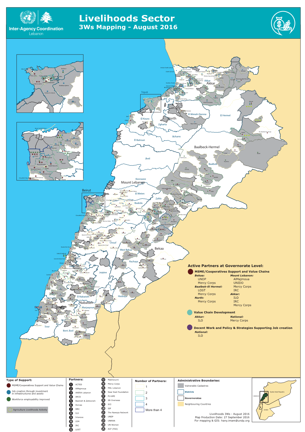 Livelihoods Sector 3Ws Mapping - August 2016