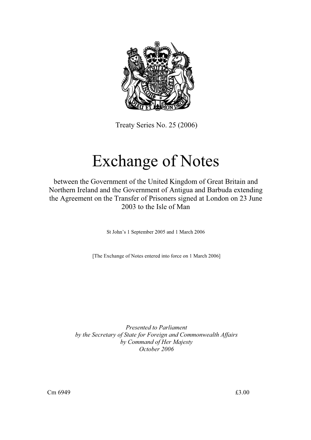 Exchange of Notes Between the Government of the United Kingdom