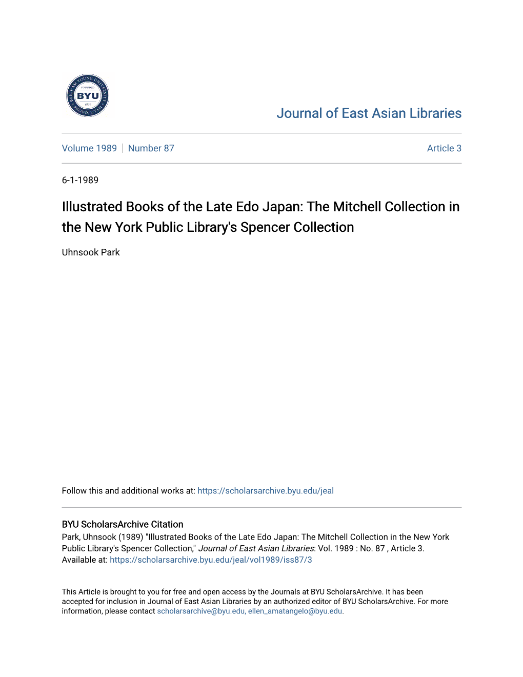 Illustrated Books of the Late Edo Japan: the Mitchell Collection in the New York Public Library's Spencer Collection