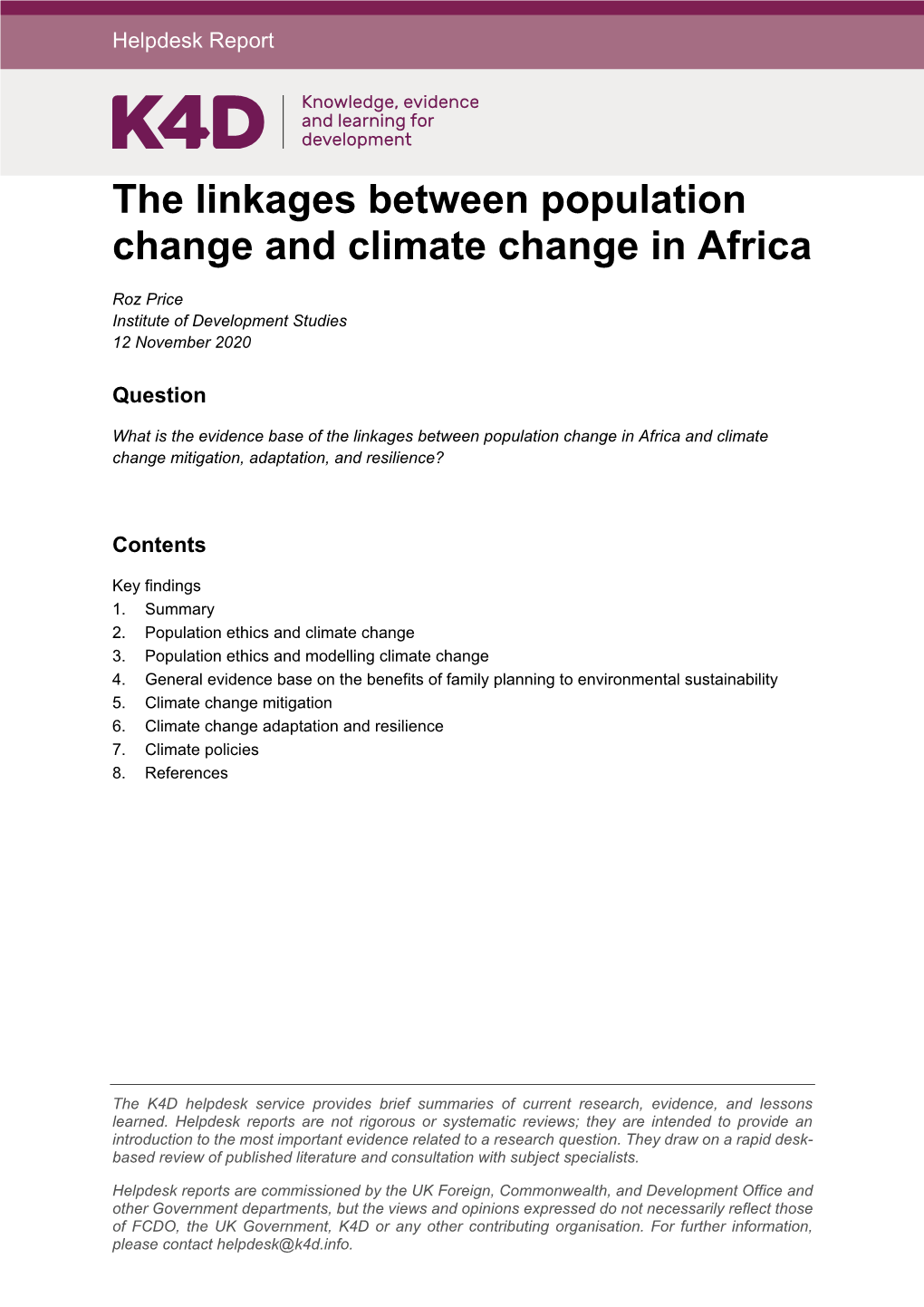 The Linkages Between Population Change and Climate Change in Africa