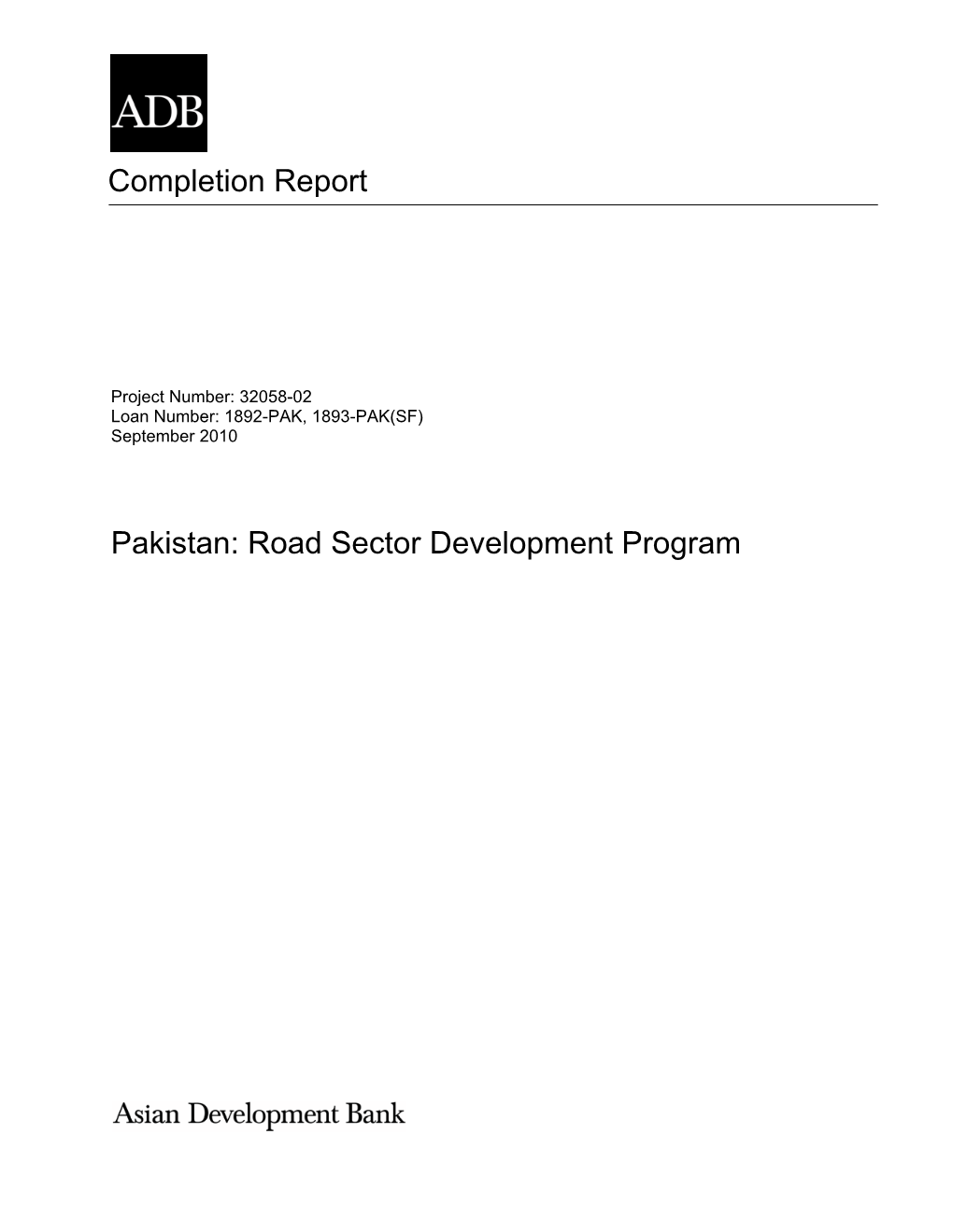 Completion Report Pakistan: Road Sector Development Program