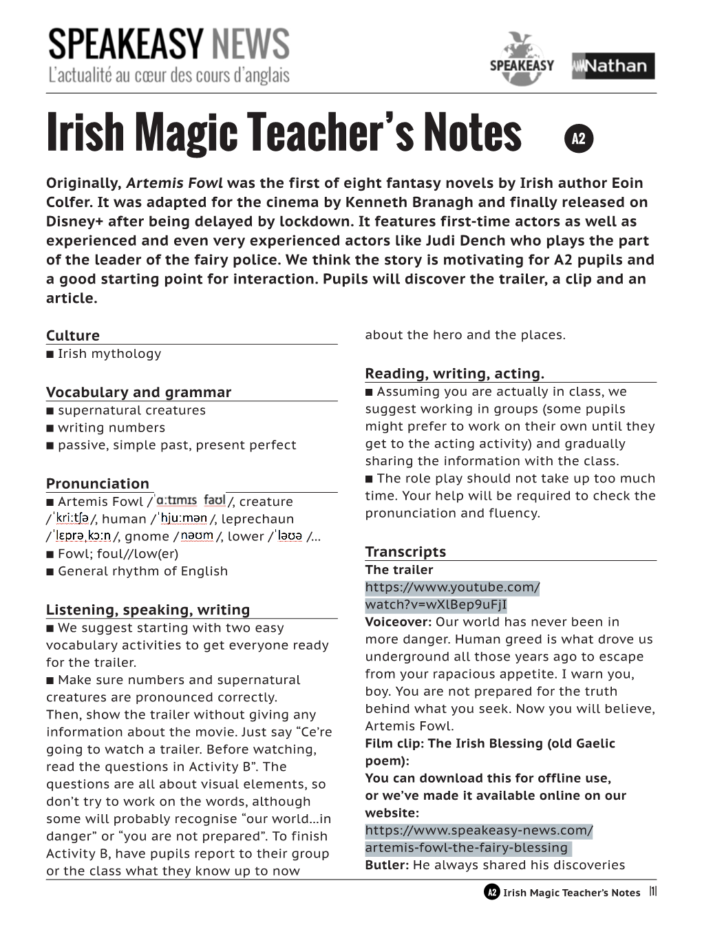 Irish Magic Teacher's Notes