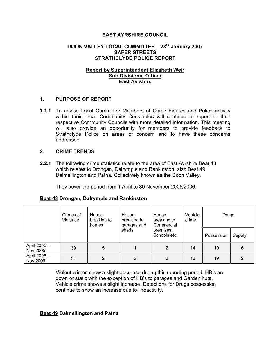 Safer Streets Police Report