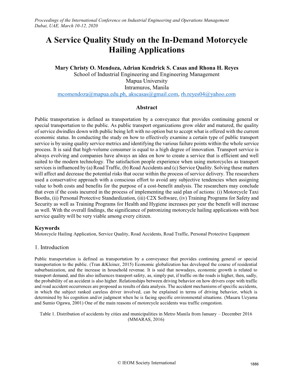 ID 431 a Service Quality Study on the In-Demand Motorcycle Hailing