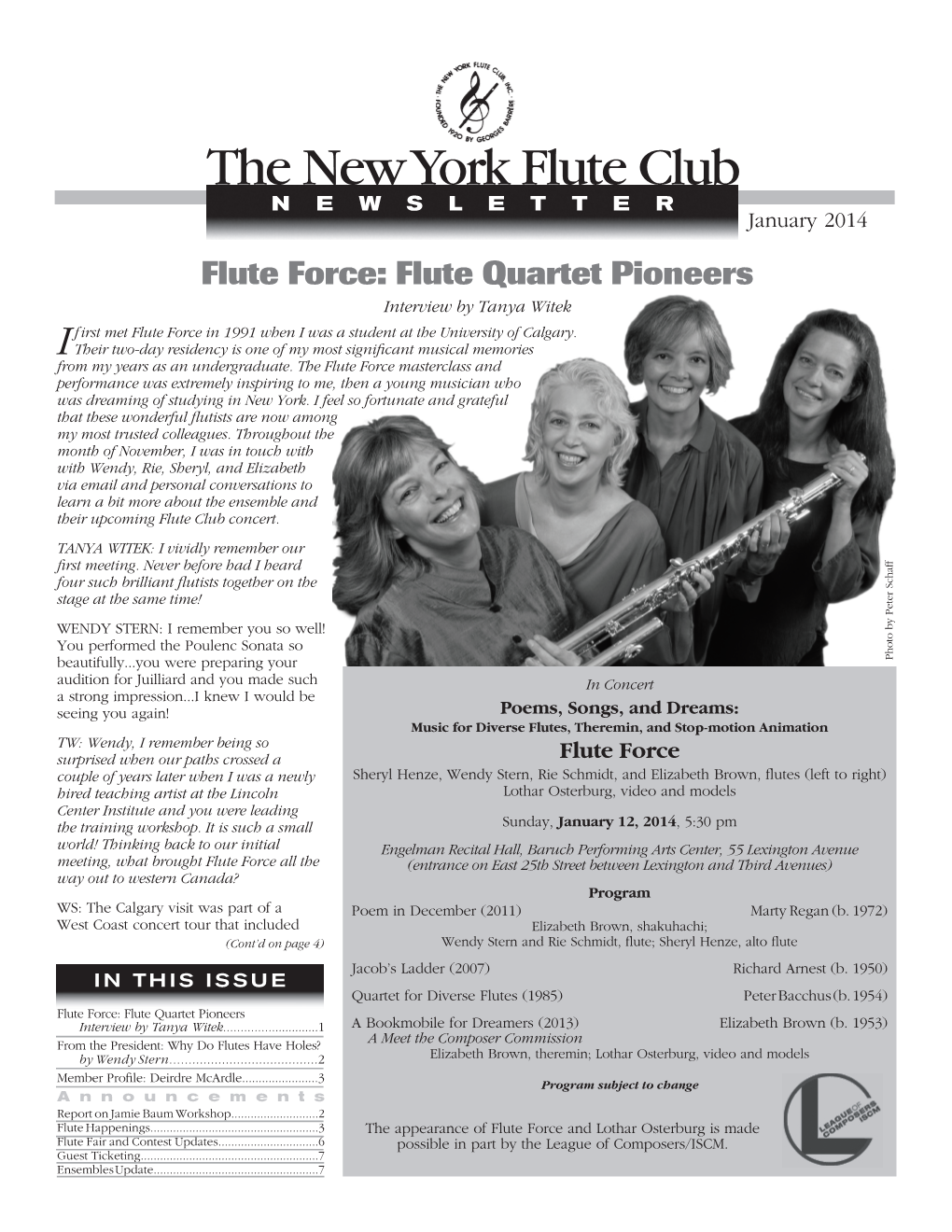 Flute Quartet Pioneers Interview by Tanya Witek First Met Flute Force in 1991 When I Was a Student at the University of Calgary