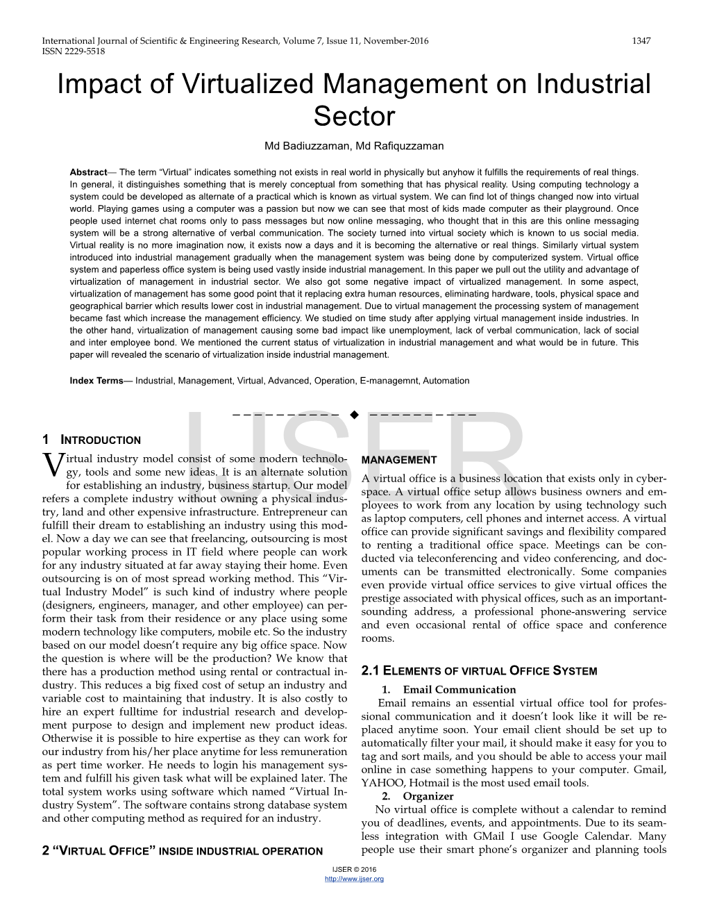 Impact of Virtualized Management on Industrial Sector Md Badiuzzaman, Md Rafiquzzaman