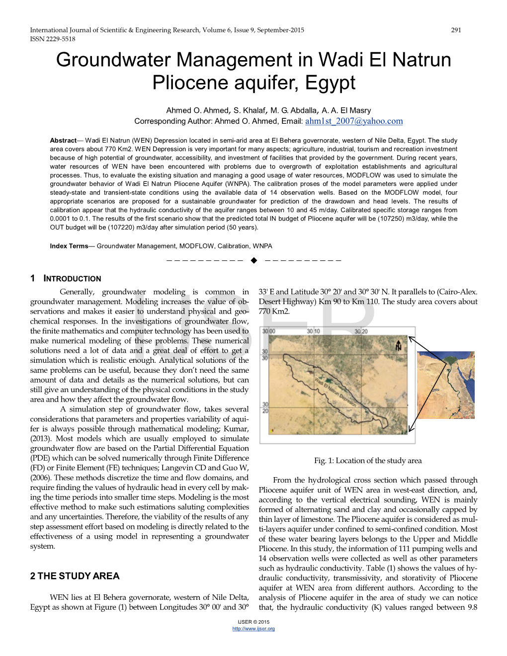 Groundwater Management in Wadi El Natrun Pliocene Aquifer, Egypt