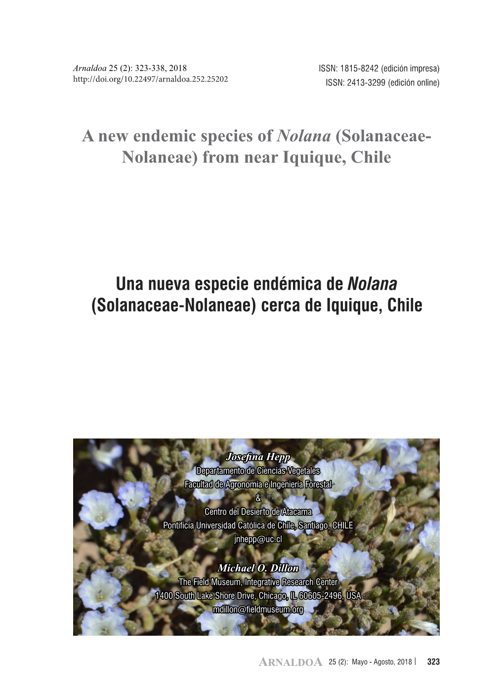 A New Endemic Species of Nolana (Solanaceae- Nolaneae) from Near Iquique, Chile