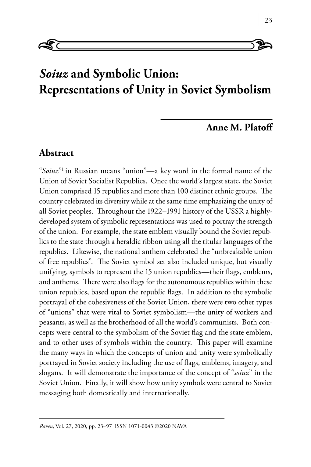 Soiuz and Symbolic Union: Representations of Unity in Soviet Symbolism