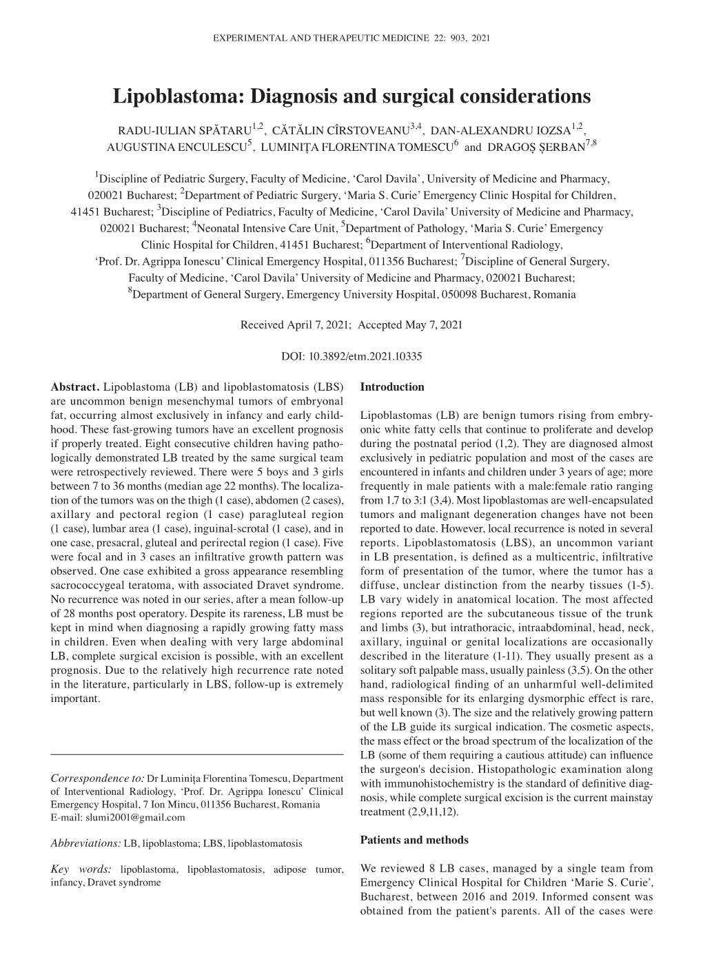 Lipoblastoma: Diagnosis and Surgical Considerations