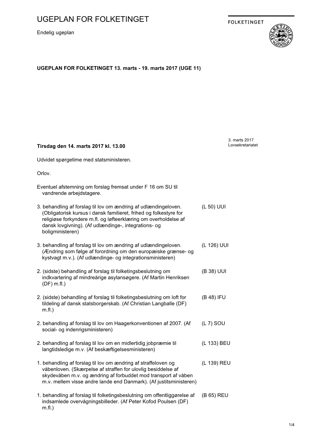 Ugeplan for Folketinget