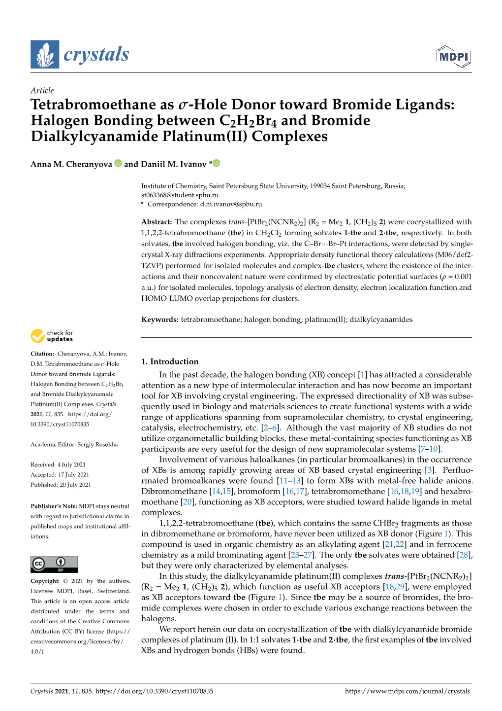 Tetrabromoethane As -Hole Donor Toward Bromide Ligands: Halogen