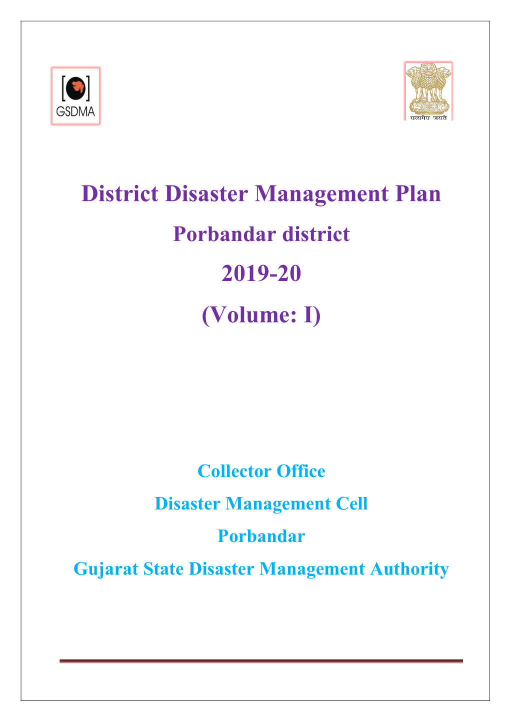 District Disaster Management Plan 2019-20 (Volume: I)