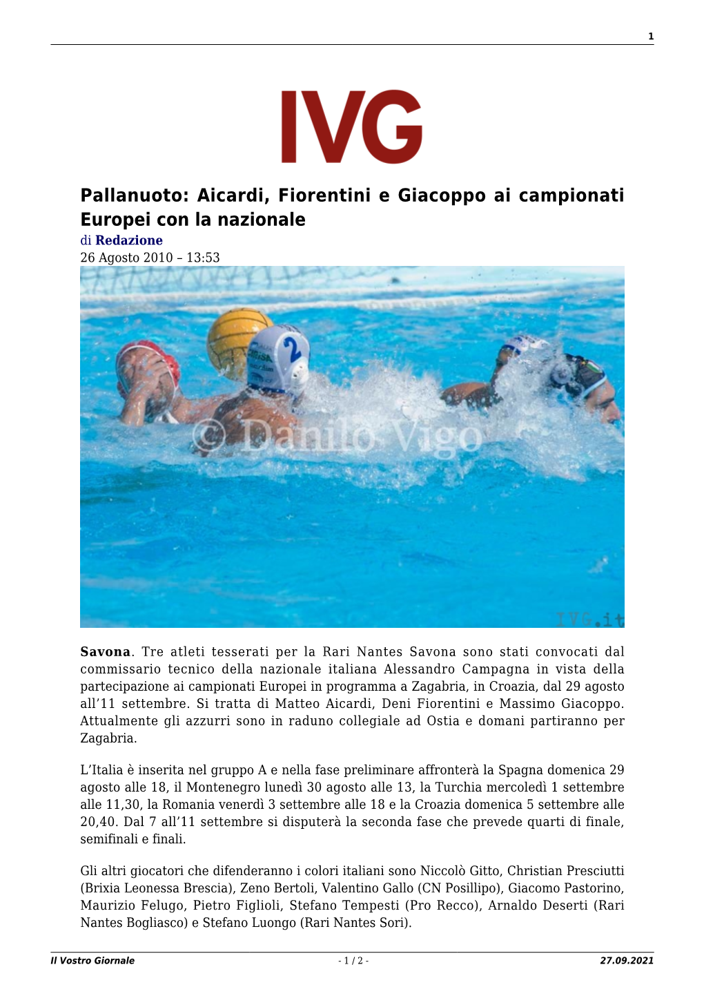 Il Vostro Giornale - 1 / 2 - 27.09.2021 2