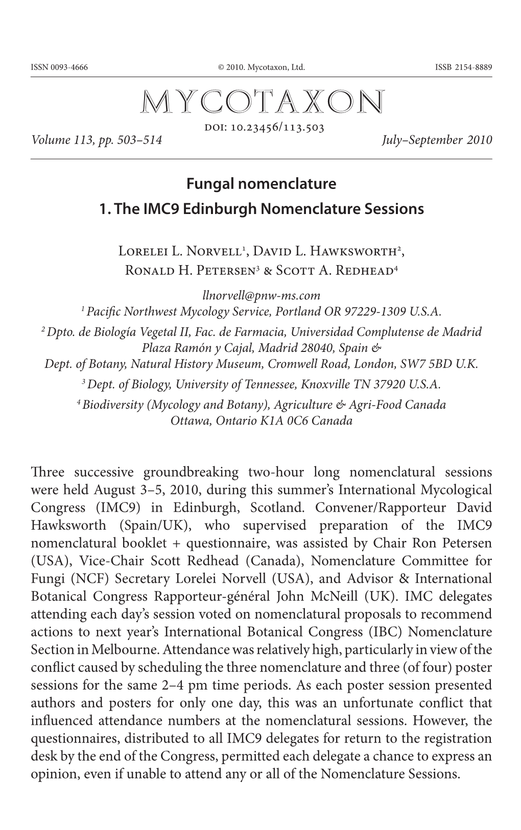 Fungal Nomenclature 1