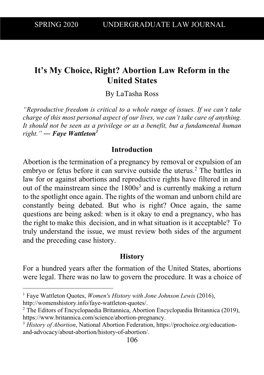 Abortion Law Reform in the United States by Latasha Ross