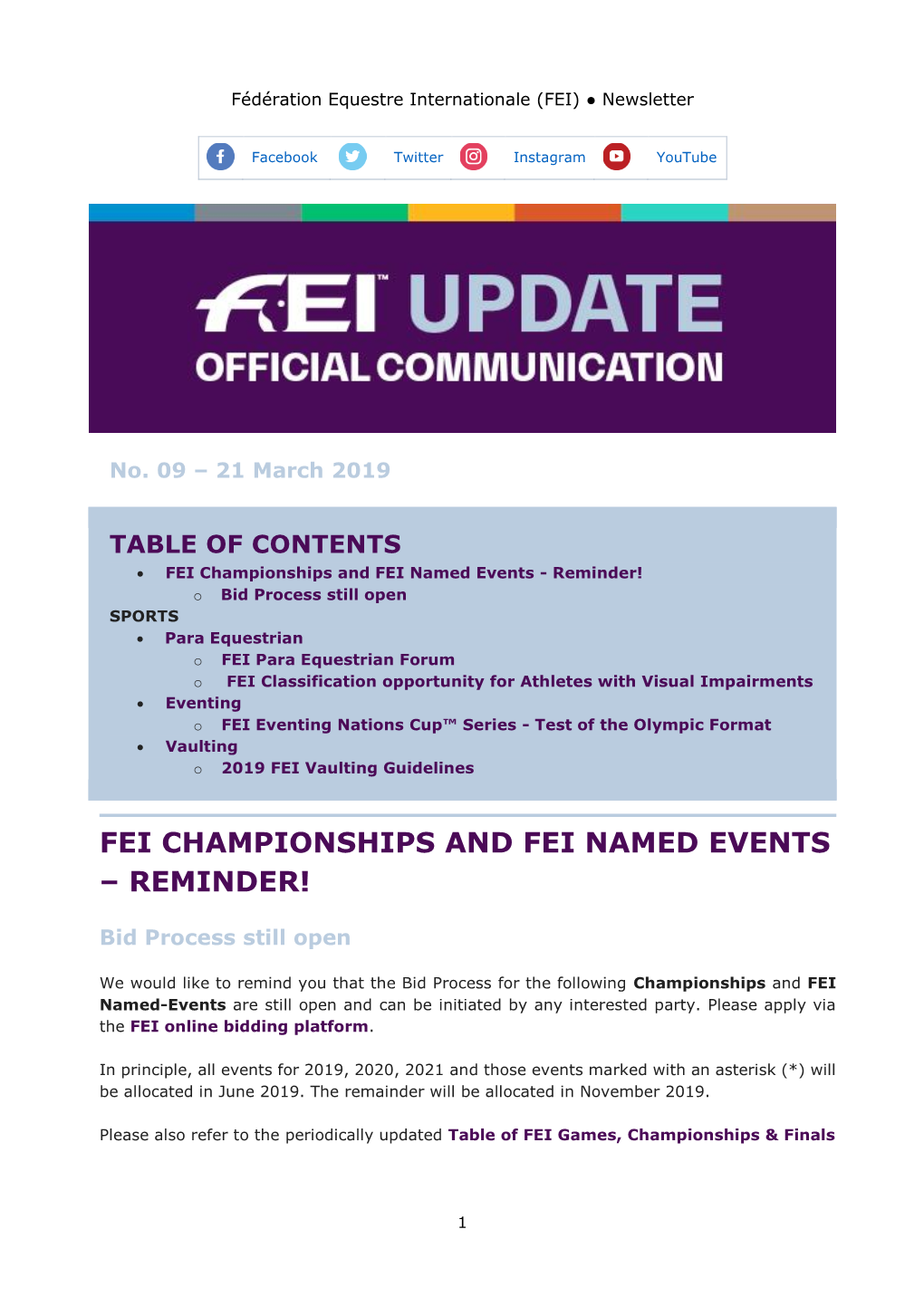 Fei Championships and Fei Named Events – Reminder!