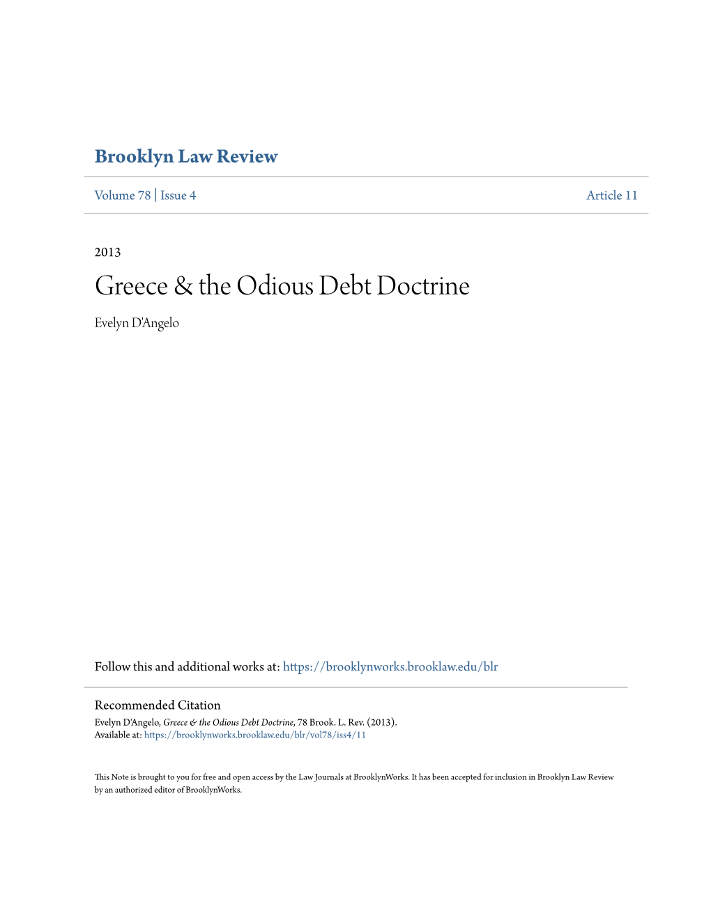 Greece & the Odious Debt Doctrine