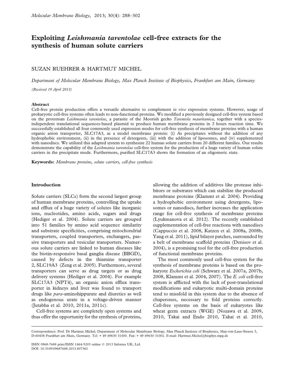 Exploiting Leishmania Tarentolae Cell-Free Extracts for the Synthesis of Human Solute Carriers