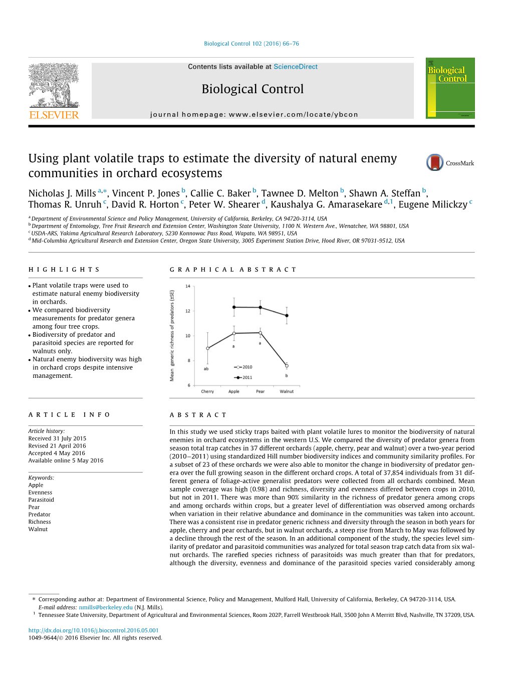 Using Plant Volatile Traps to Estimate the Diversity of Natural Enemy Communities in Orchard Ecosystems ⇑ Nicholas J