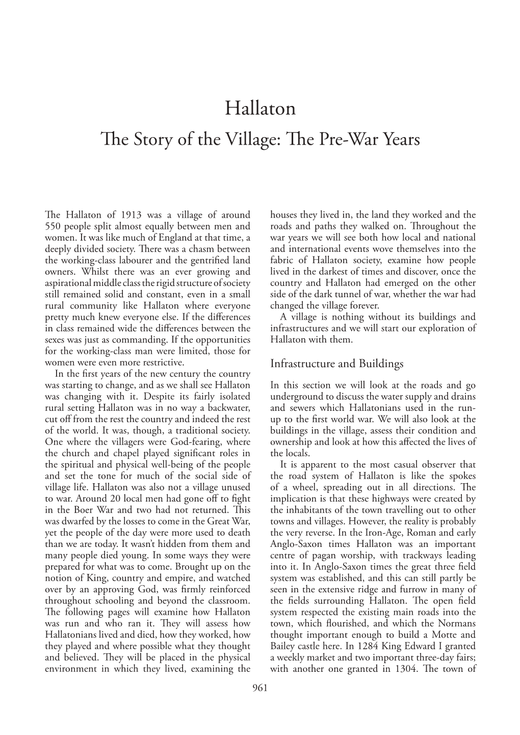 Hallaton the Story of the Village: the Pre-War Years