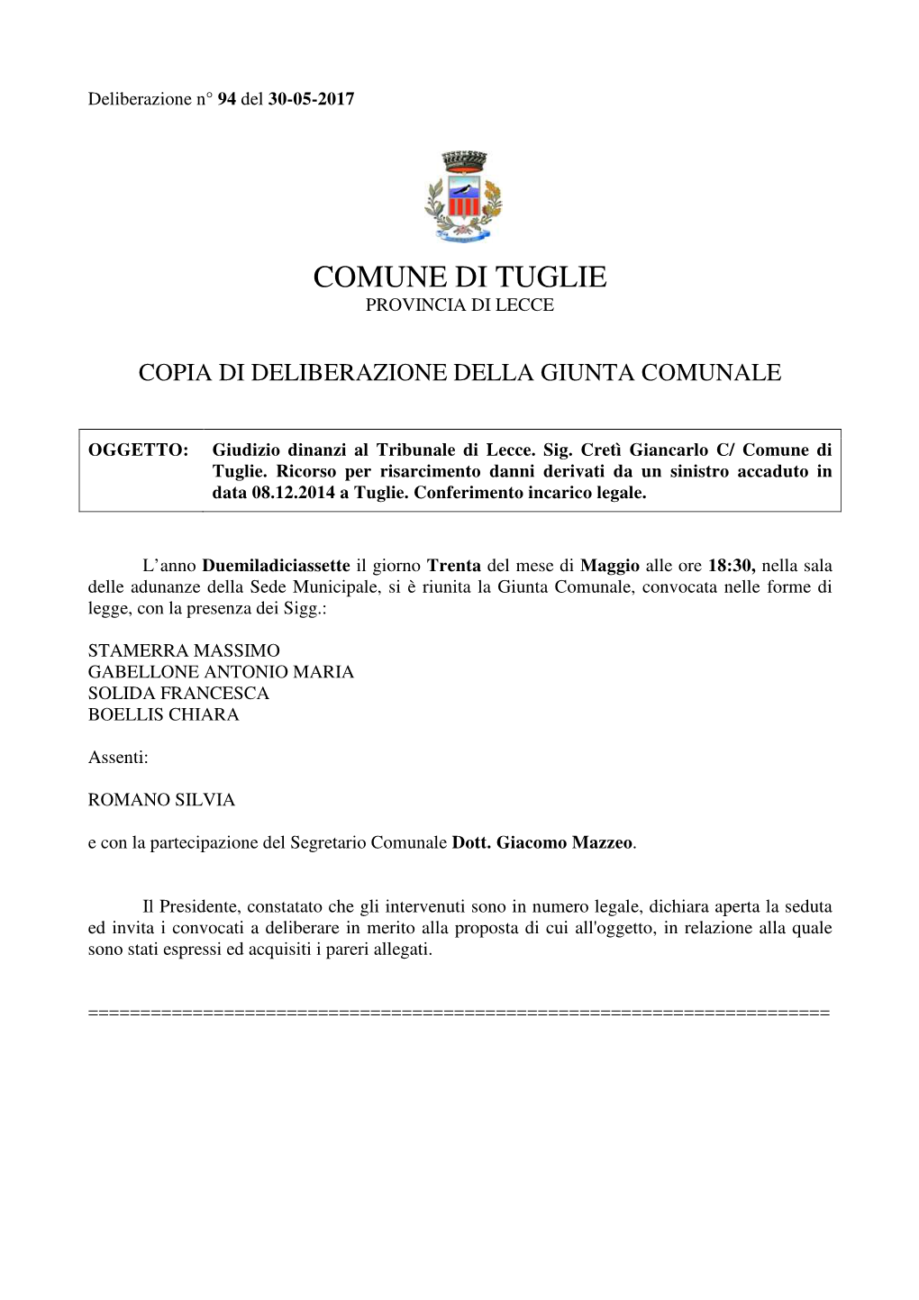 Comune Di Tuglie Provincia Di Lecce