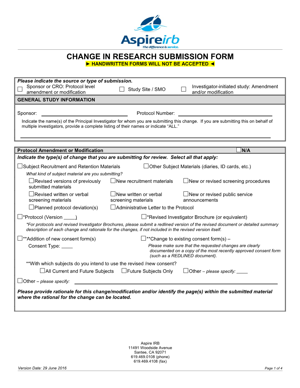 Change in Research Submission Form