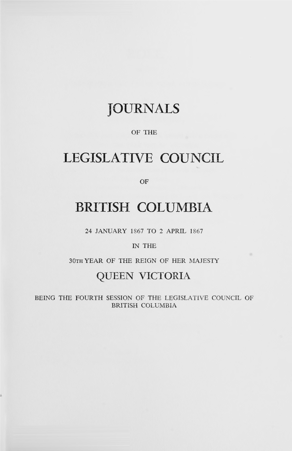 Journals Legislative Council British Columbia