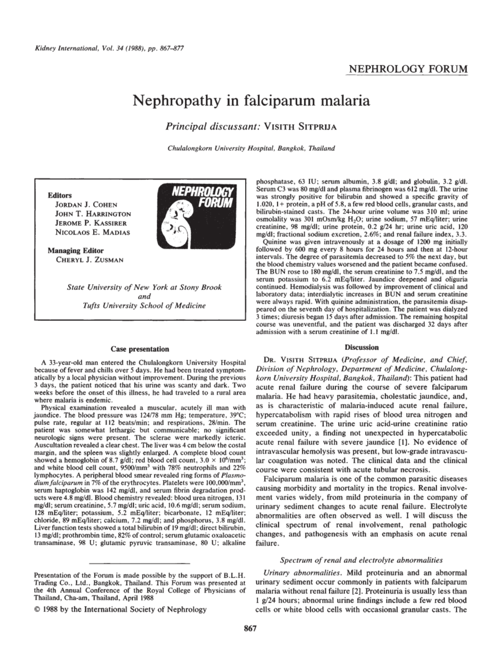 Nephropathy in Falciparum Malaria