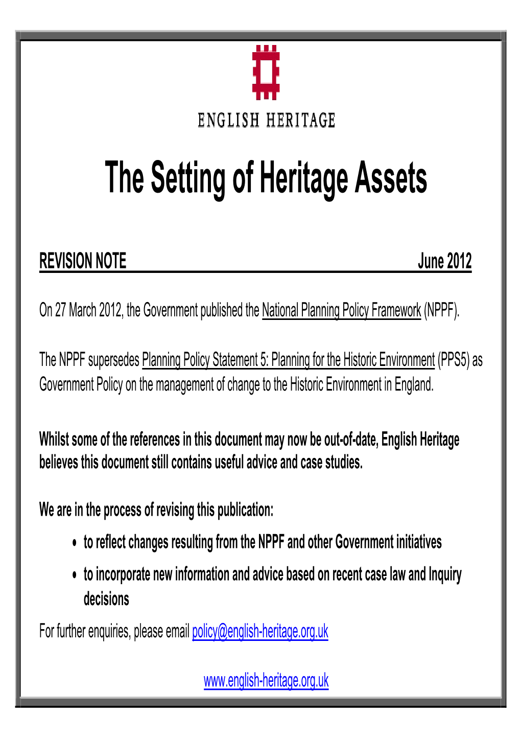 The Setting of Heritage Assets