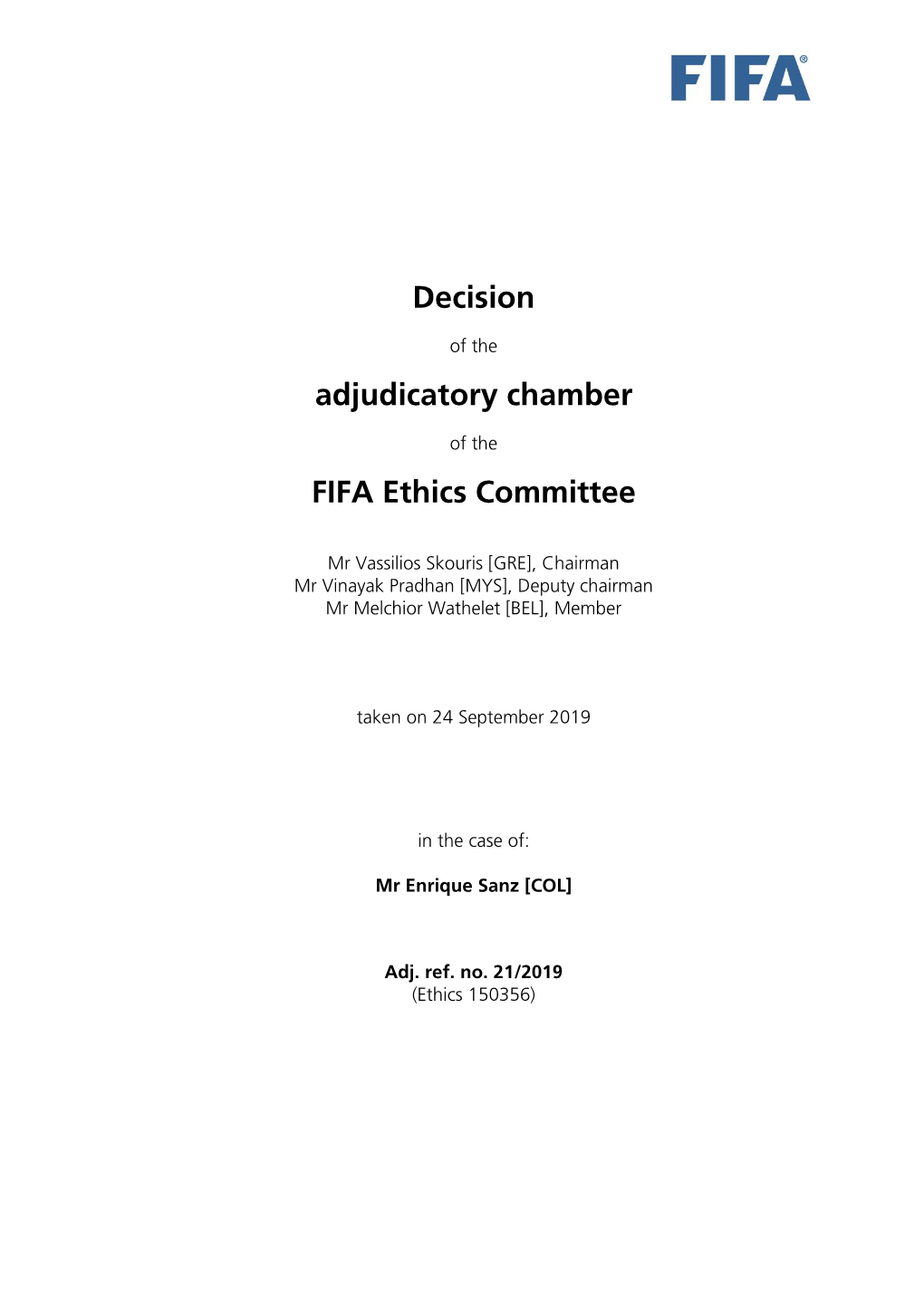 Decision Adjudicatory Chamber FIFA Ethics Committee