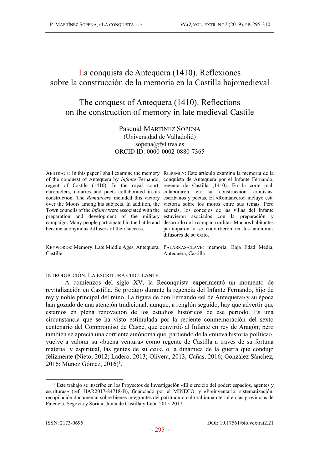 La Conquista De Antequera (1410). Reflexiones Sobre La Construcción De La Memoria En La Castilla Bajomedieval