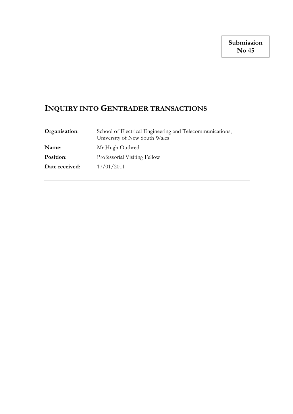 Inquiry Into Gentrader Transactions