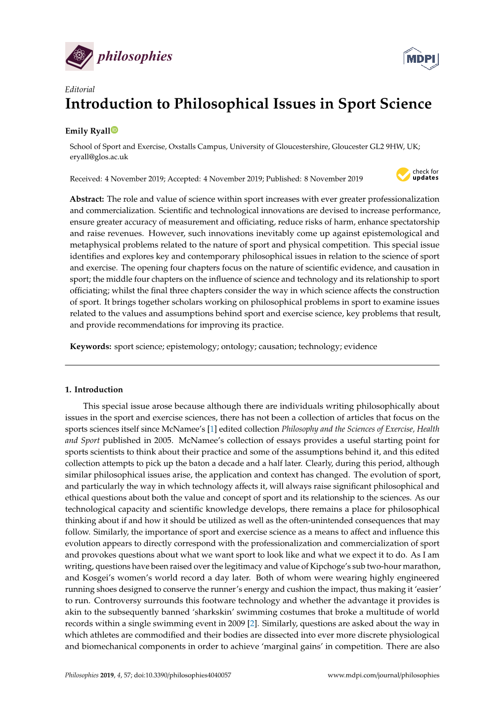 Introduction to Philosophical Issues in Sport Science