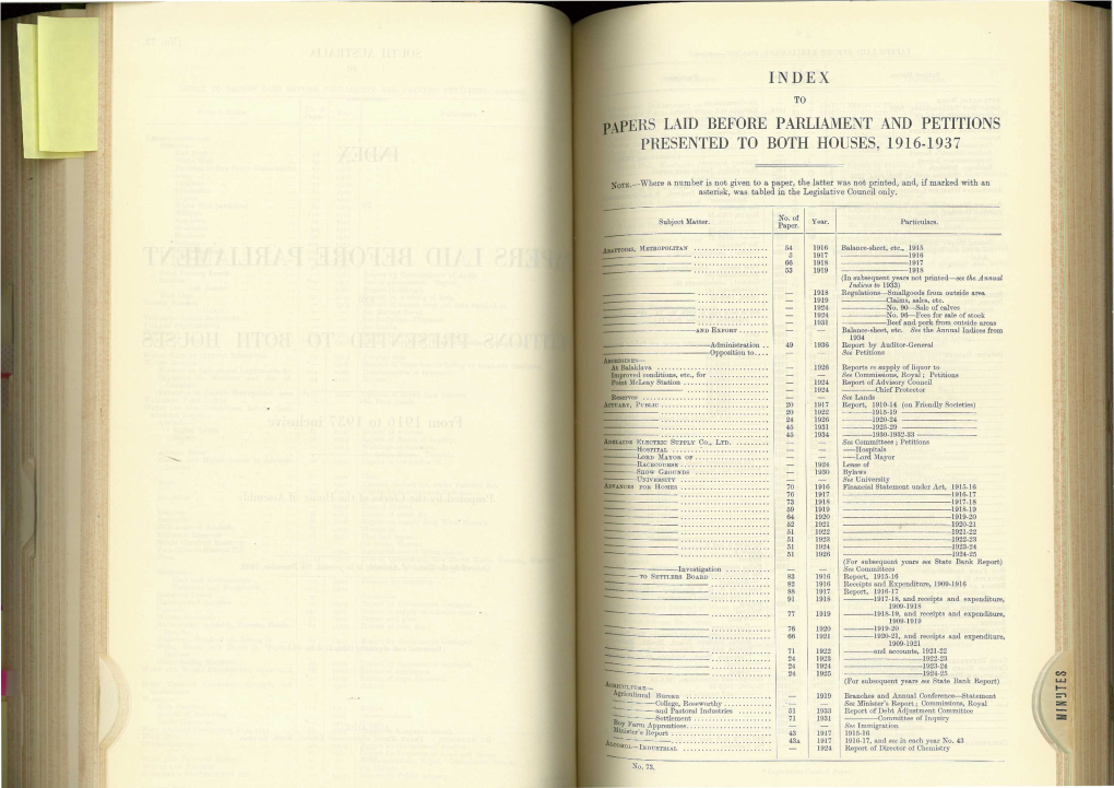 Papers Laid Before Parliament and Petitions Presented to Both Houses, 1916-1937