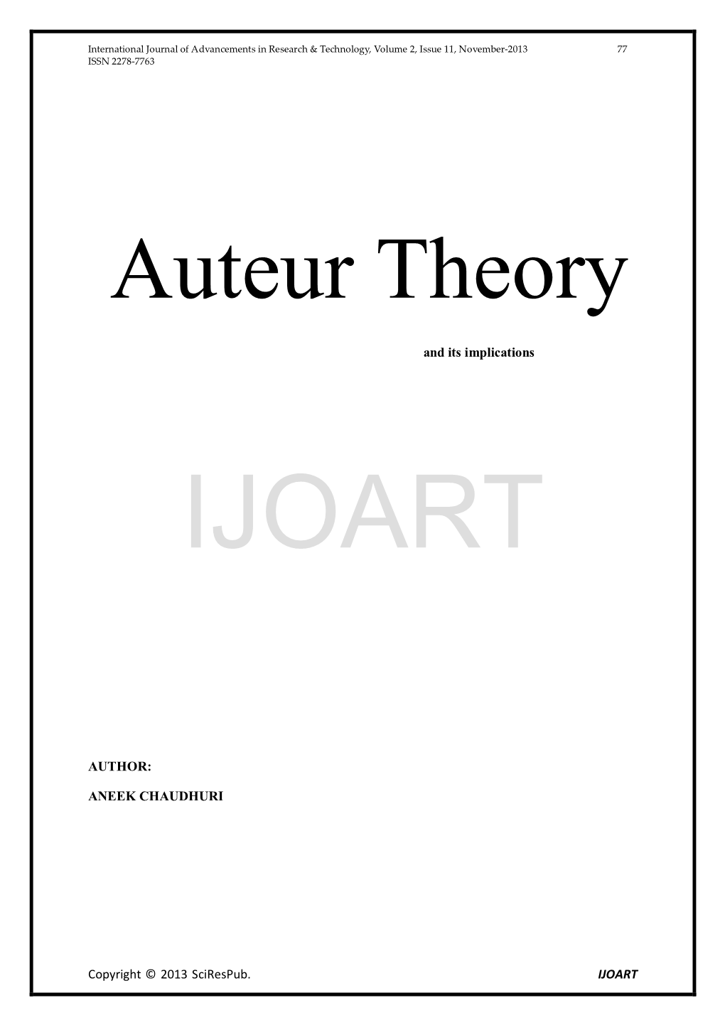 Auteur Theory and Its Implications