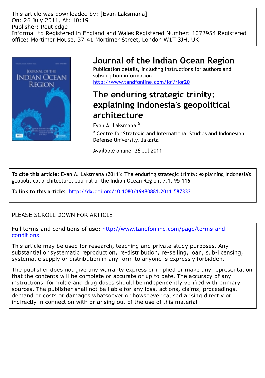 The Enduring Strategic Trinity: Explaining Indonesia's Geopolitical Architecture Evan A