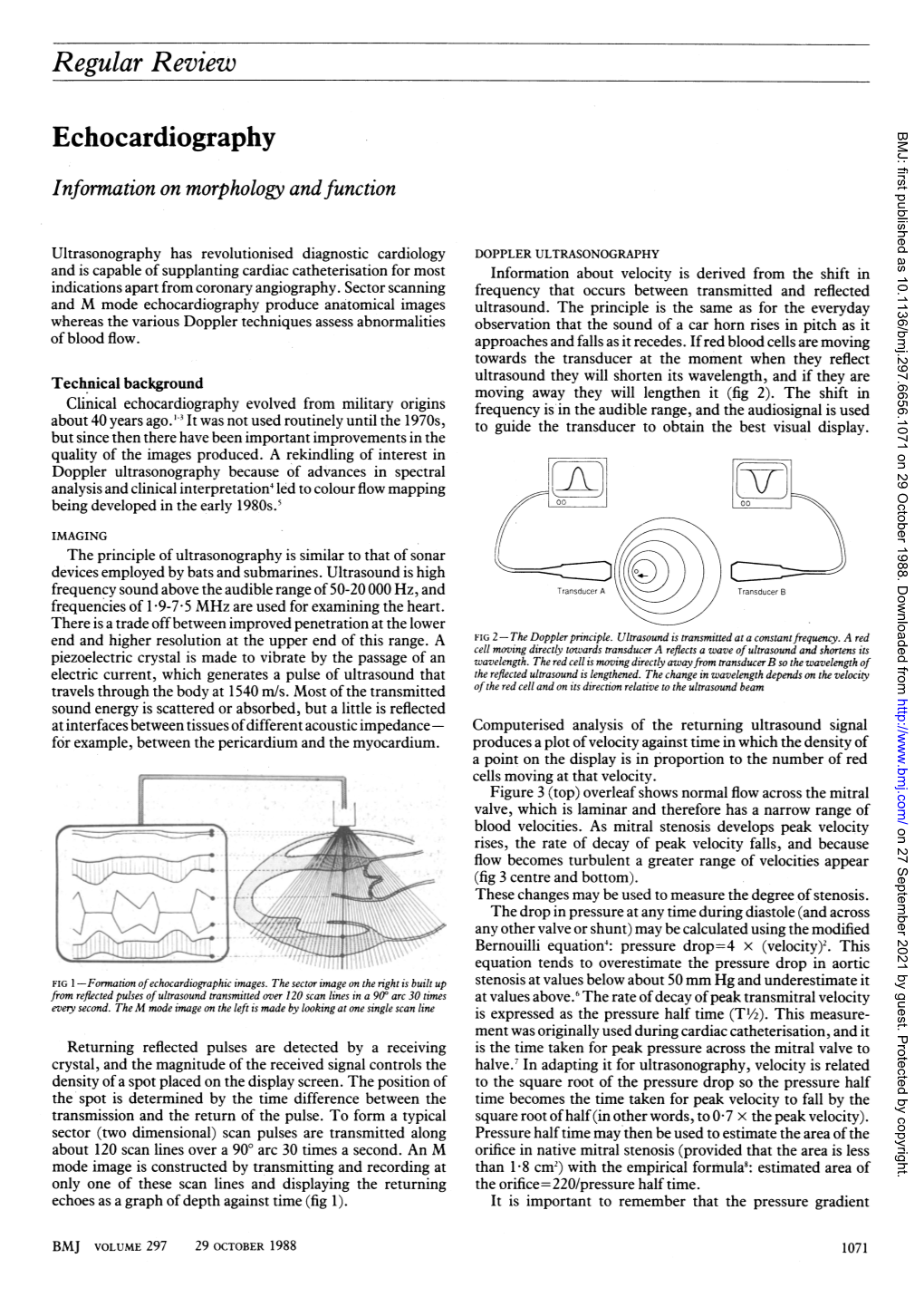 Echocardiography BMJ: First Published As 10.1136/Bmj.297.6656.1071 on 29 October 1988