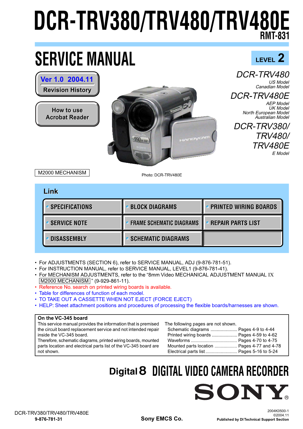 Dcr-Trv380/Trv480/Trv480e Rmt-831