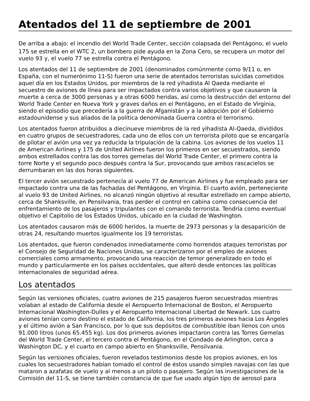 Atentados Del 11 De Septiembre De 2001