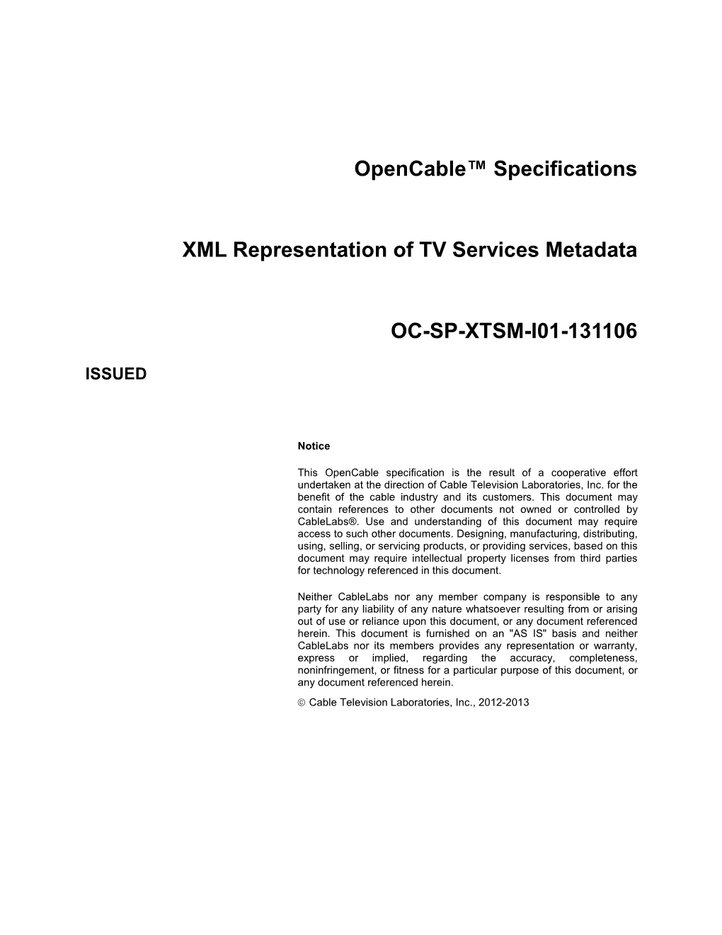 Opencable™ Specifications XML Representation of TV Services