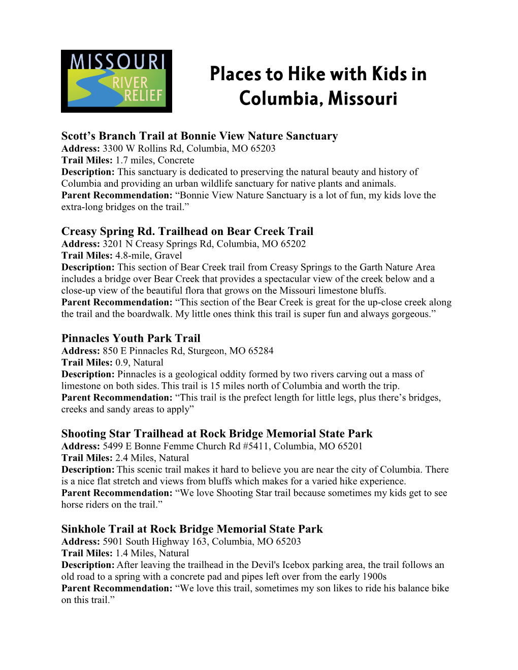Places to Hike with Kids in Columbia, Missouri