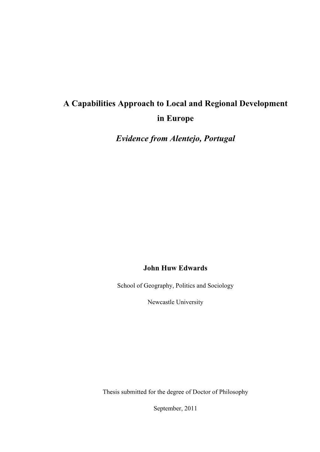A Capabilities Approach to Local and Regional Development in Europe