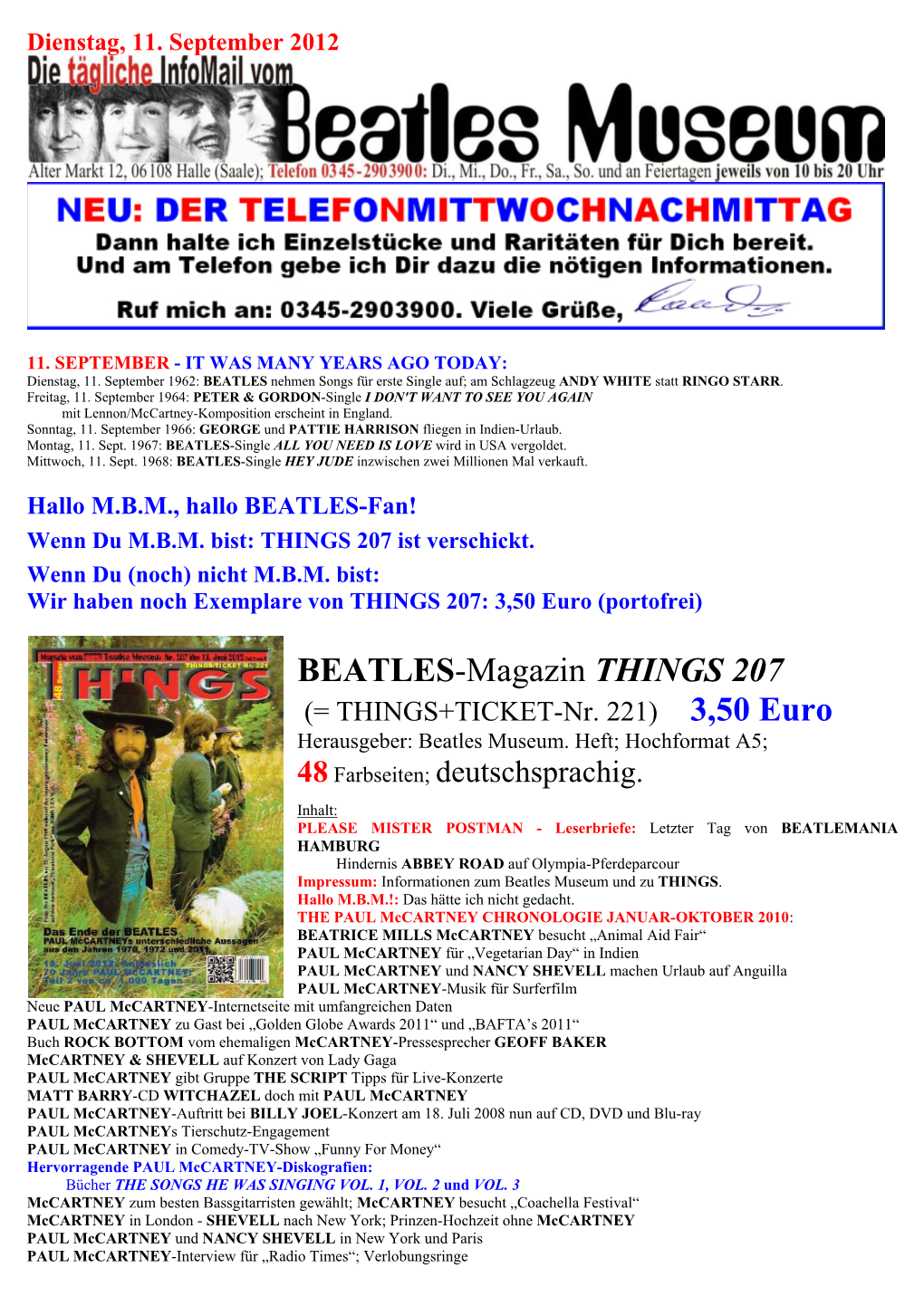 BEATLES-Magazin THINGS 207 (= THINGS+TICKET-Nr