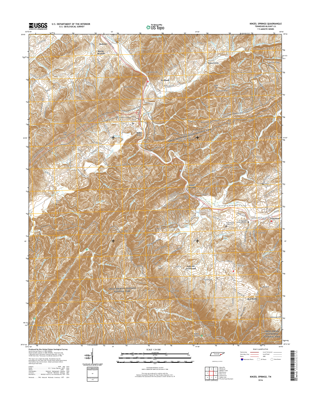 USGS 7.5-Minute Image Map for Kinzel Springs, Tennessee