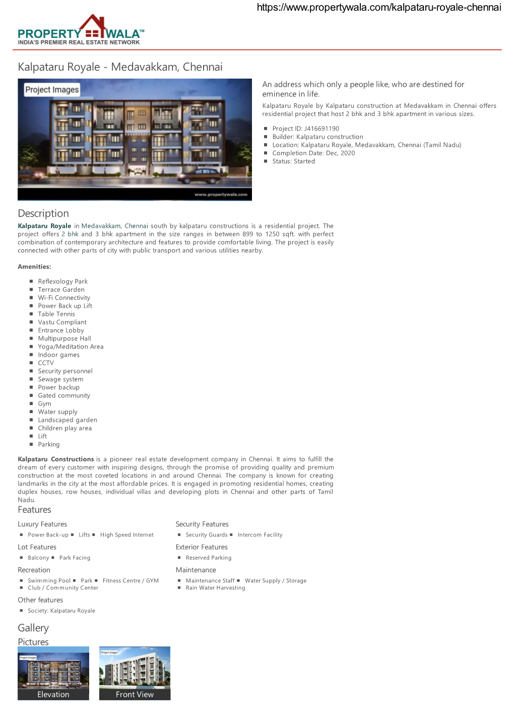 Kalpataru Royale - Medavakkam, Chennai an Address Which Only a People Like, Who Are Destined for Eminence in Life