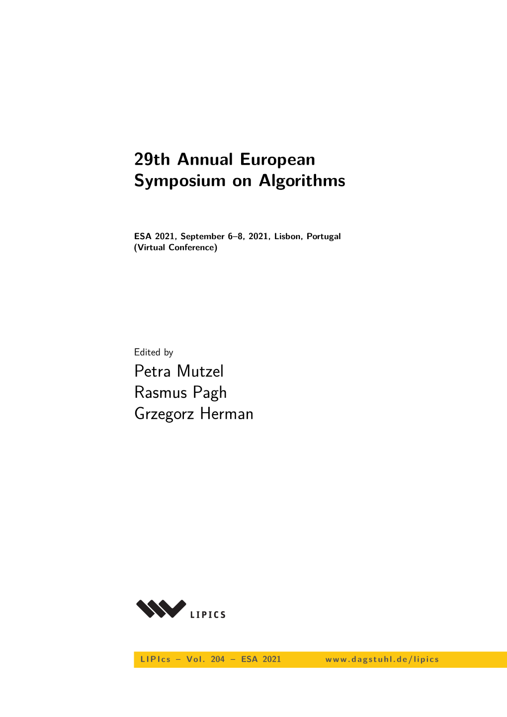 29Th Annual European Symposium on Algorithms
